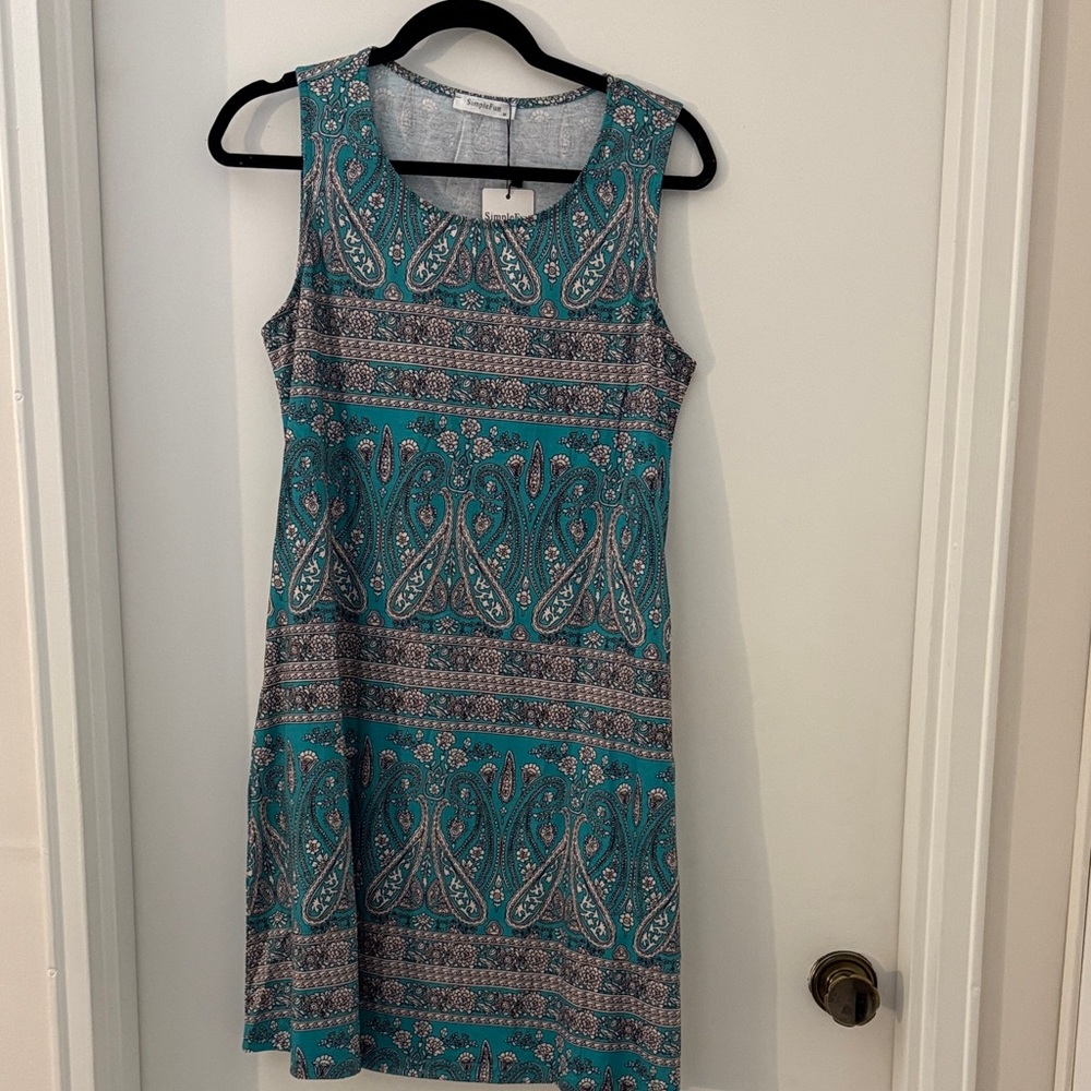 Chic Paisley Print Midi Dress in Teal and Brown